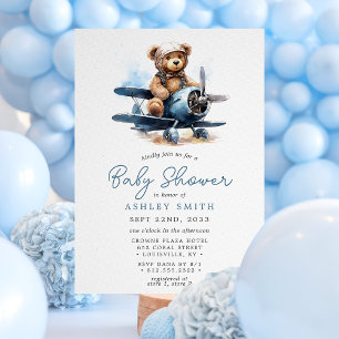 Teddybeer Vliegtuig Baby Shower  Kaart