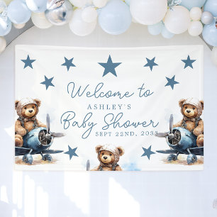 Teddybeer-vliegtuig babyshower welkom spandoek