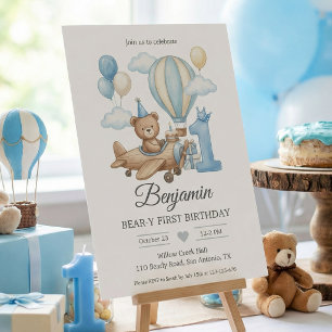 Teddybeer Vliegtuig Heet Lucht Ballon Verjaardagsf Kaart