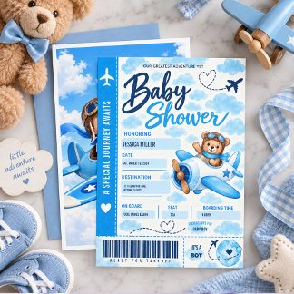 Teddybeer vliegtuig instapkaart jongetje baby show kaart