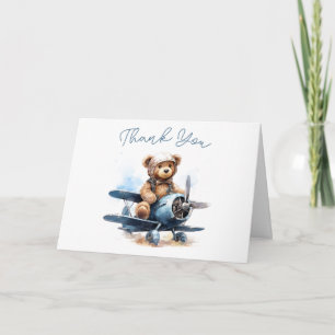 Teddybeer-vliegtuig-waterverf-baby-bedankt Kaart