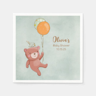 Teddybeer, Vogel en Ballonnen Baby shower Servet