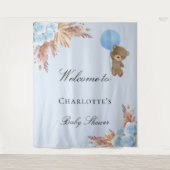 Teddybeer voor babyborrel voor jongen in het blauw wandkleed (Voorkant)