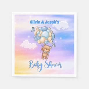Teddybeer voor babyshower voor babyjongen blauw servet