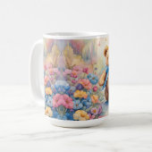 Teddybeer wandelen in een pasteltuin koffiemok (Voorkant links)