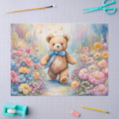Teddybeer wandelen in een pasteltuin tissuepapier (Craft)