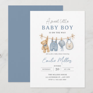 Teddybeer Waslijn Baby Shower Minimalistisch Jonge Kaart