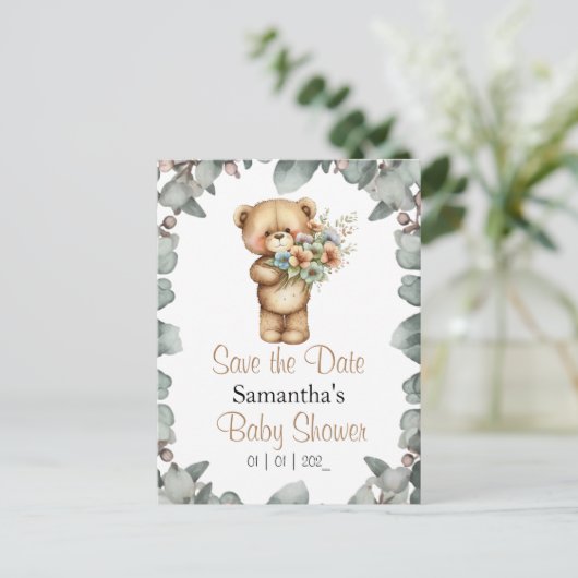Teddybeer Waterverf Wit de datum Briefkaart (Staand voorkant)