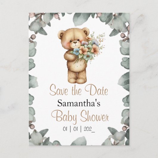 Teddybeer Waterverf Wit de datum Briefkaart (Voorkant)