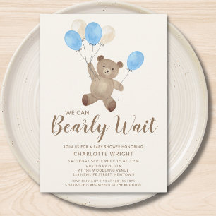Teddybeer We Can Bearly Wait Jongens Baby Shower Kaart