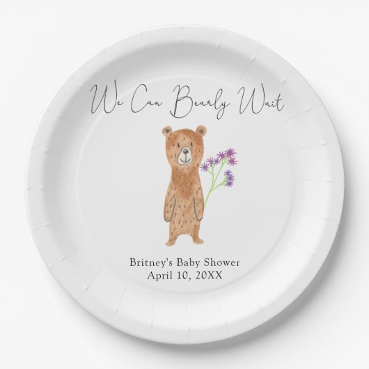 Teddybeer - we kunnen bijna wachten papieren bordje (Voorkant)