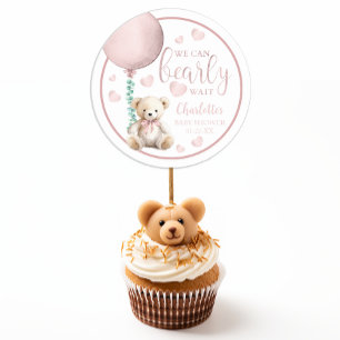 Teddybeer We kunnen bijna wachten roze Baby shower Ronde Sticker
