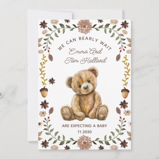 Teddybeer zwangerschap geslachtsneutraal aankondiging (Voorkant)