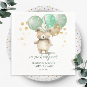 Teddybeerballonnen Groen Goud Baby Shower Servet