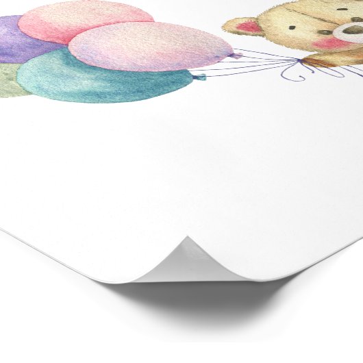 Teddybeerballonnen - kaarten en geschenken baby sh poster (Hoek)