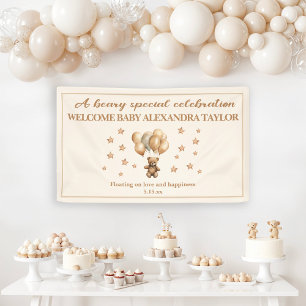 Teddybeerballonnen Op en Weg Baby Shower Spandoek