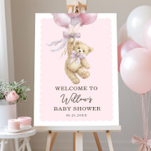 Teddybeerballonnen Roze Baby Shower Welkomstbord