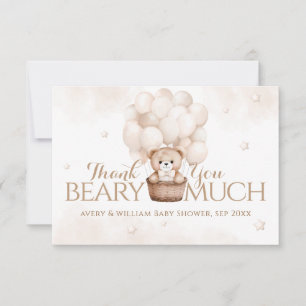 Teddybeerballonneutraal Baby shower Bedankkaart