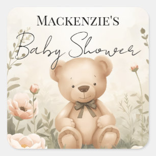 Teddybeerentuin Aangepaste Naam Baby Shower Vierkante Sticker