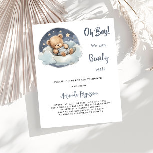 Teddybeerjongen cloud budget baby shower uitnodigi