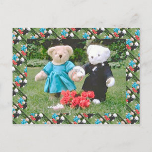 Teddyberen, bruidspaar in de tuin briefkaart