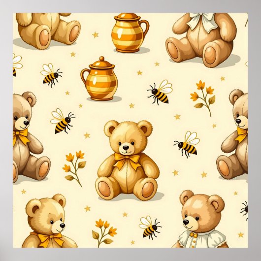 Teddyberen Honingbijen Nursery Patroon Poster (Voorkant)