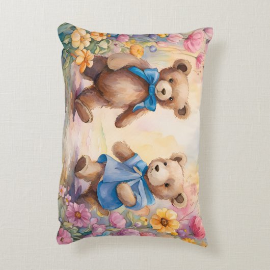 Teddyberen in een pasteltuin accent kussen (Achterkant (Verticaal))