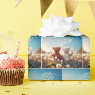 Teddyberen in een veld met paardenbloemen cadeaupapier