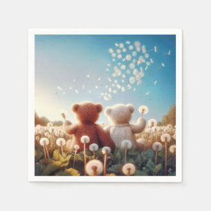 Teddyberen in een veld met paardenbloemen servet