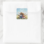 Teddyberen met paardenbloem hart vierkante sticker (Tas)