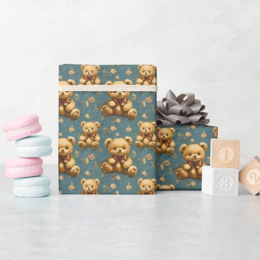  teddyberen op blauw cadeaupapier (Baby Shower)