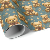  teddyberen op blauw cadeaupapier (Rol Hoek)