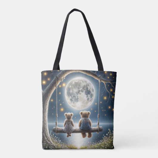 Teddyberen op een schommel in het maanlicht draagtas (Achterkant)