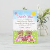 Teddyberen Picknick Verjaardag Roze Gingham Bedankkaart (Staand voorkant)