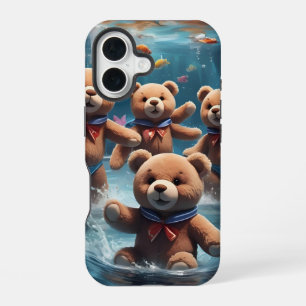 Teddyberen zwemmen in een bassin met vissen iPhone 16 hoesje
