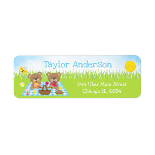 Teddyberenpicknick Jongen Blauw Gingham Etiket