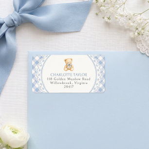 Teddychting Gingham Babyshower Retouradres Etiket