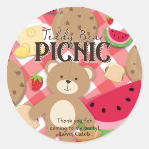 Teddypiknik Zomer Verjaardagsfeestje Favor Ronde Sticker