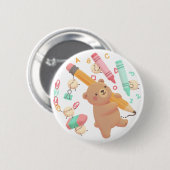 Teddy's Back to School Illustration Ronde Button 5,7 Cm (Voorkant /achterkant)