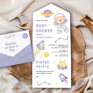 Teddyshower in de ruimte met knuffelbeer en astron all in one uitnodiging