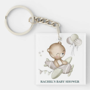 Teddysleutelhanger voor baby shower in vliegtuigth sleutelhanger
