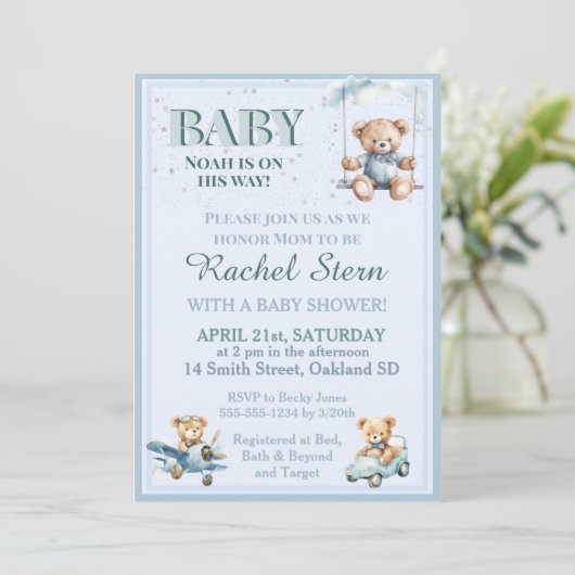 Teder Beertje Teddy Beer Baby Shower Uitnodiging (Staand voorkant)