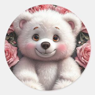 Teder bloemenbeerontwerp – Zoete gift, romantisch Ronde Sticker