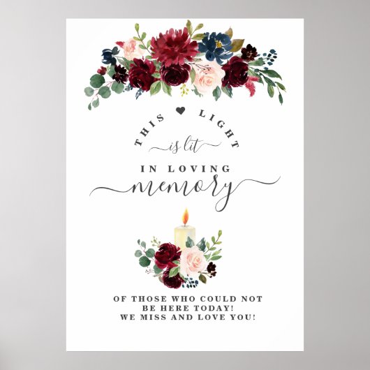 Teder bordeauxroze bloemen In Loving Memory bord Poster (Voorkant)