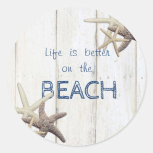 Teder houtstructuur, Zeester, Strand Ronde Sticker