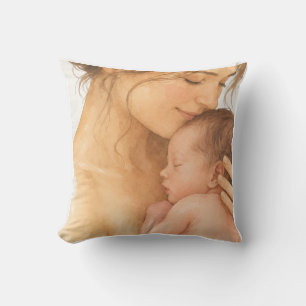 Teder moeder en baby watercolor kussensloop S Kussen