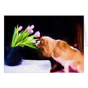 Teder Moment Cavalier King Charles & Tulpen Kaart