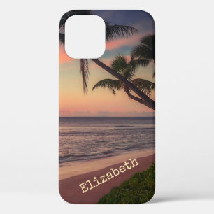 Teder strand zonsondergang palmboom iPhone 12 hoesje