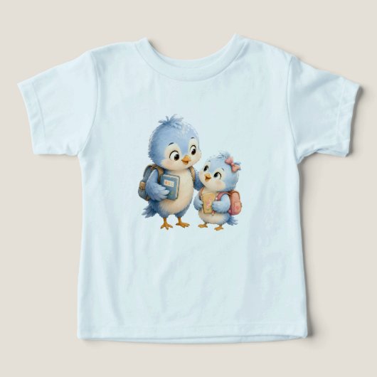 Tee Bleu Enfants Amis Oiseaux Bleu (Design Recto)