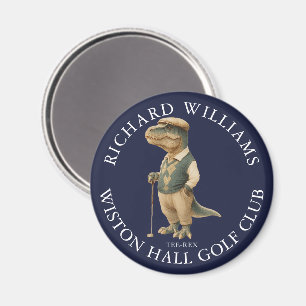 Tee-Rex Dinosaur Golfer Naam En Club Navyblauw Magneet
